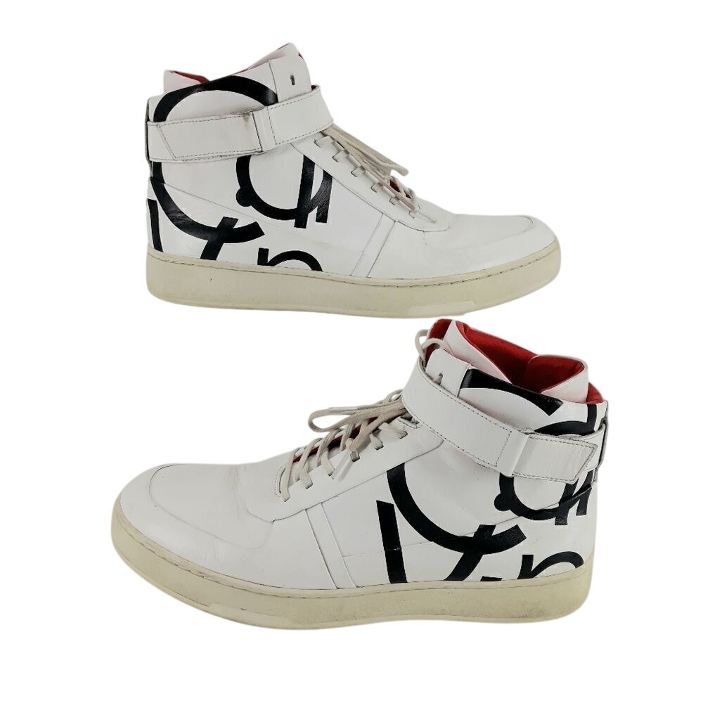 Y2K Calvin Klein Spell Out High Top Sneakers Sz 11 Navin Nappa Logo‎ White Black